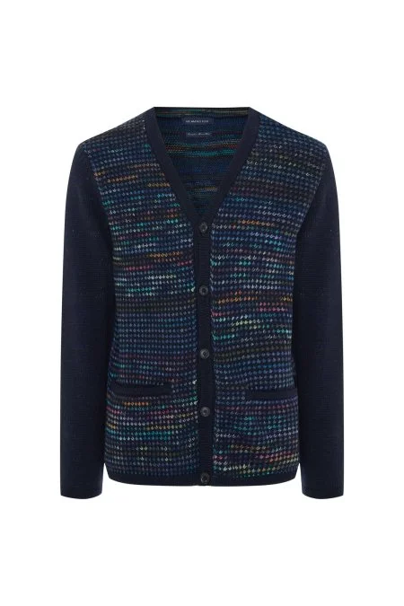 Merino Yün Etnik Desen Lacivert Hırka