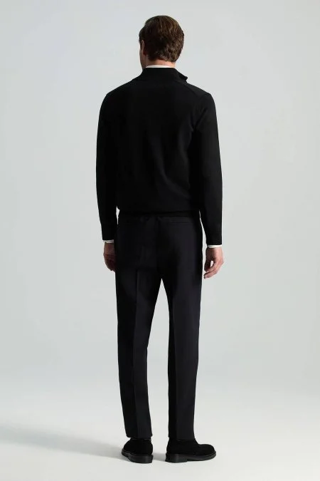 Extrafine Merino Fermuarlı Siyah Triko Hırka