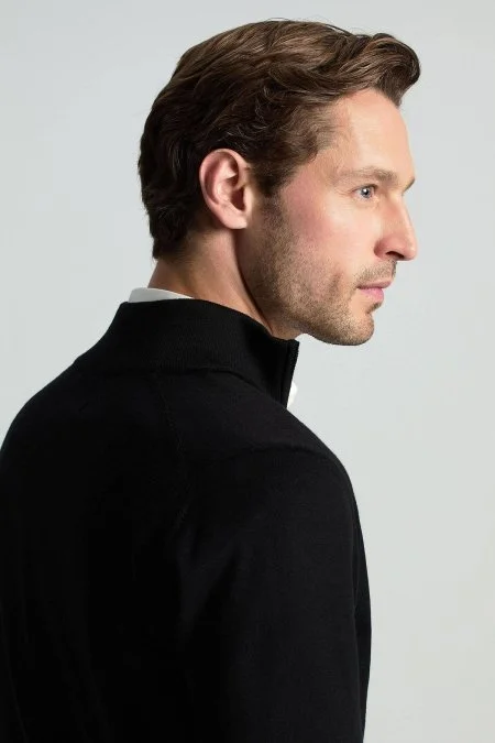 Extrafine Merino Fermuarlı Siyah Triko Hırka