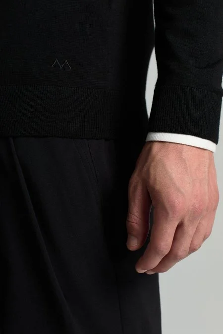 Extrafine Merino Fermuarlı Siyah Triko Hırka