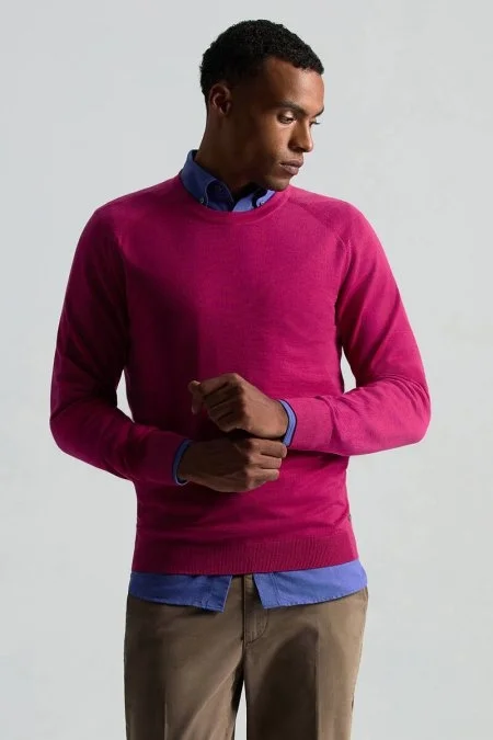 Merino Yün Fuşya Bisiklet Yaka Triko