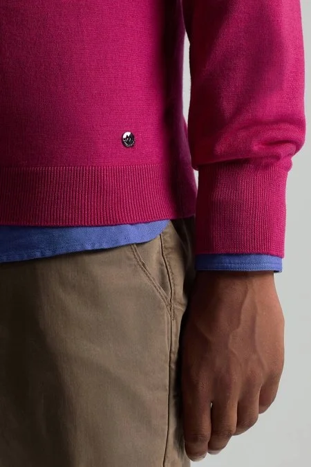 Merino Yün Fuşya Bisiklet Yaka Triko