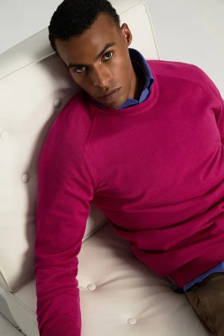 Merino Yün Fuşya Bisiklet Yaka Triko