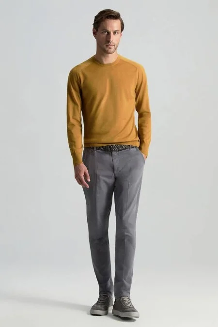 Merino Yün Hardal Rengi Bisiklet Yaka Triko