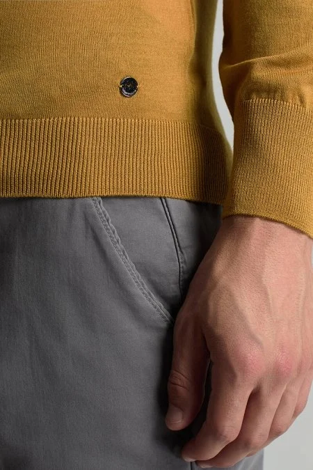 Merino Yün Hardal Rengi Bisiklet Yaka Triko