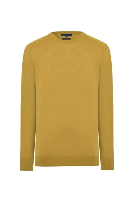 Merino Yün Hardal Rengi Bisiklet Yaka Triko