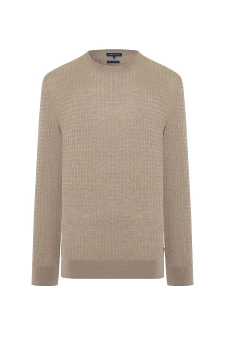 Merino Yün İpek Karışım Örgü Desen Camel Triko