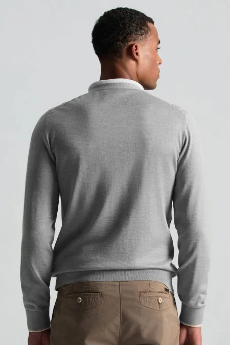 Merino Yün İpek Karışım Örgü Desenli Açık Gri Hırka