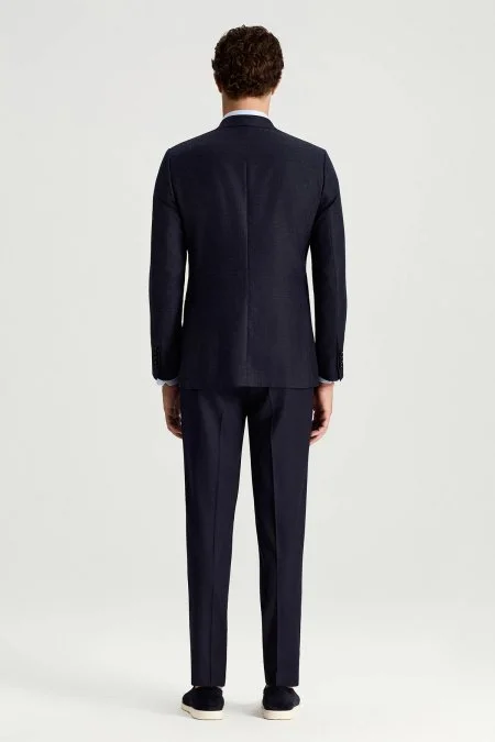 Merino Yün-İpek-Keten Karışım Lacivert Blazer Ceket