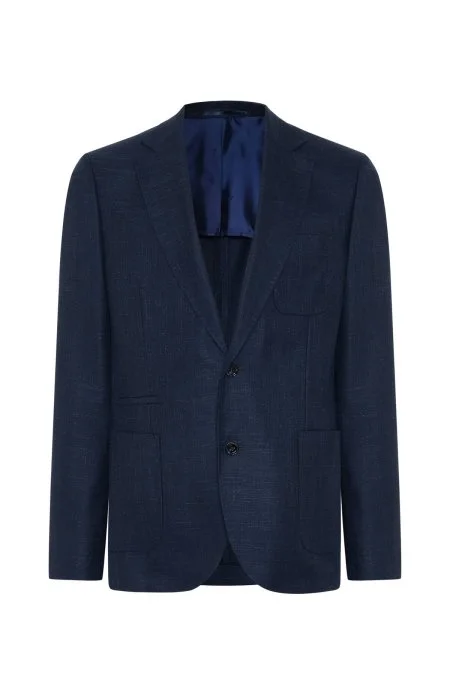 Merino Yün-İpek-Keten Karışım Lacivert Blazer Ceket