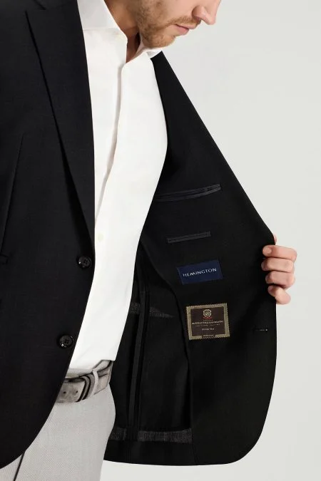 Merino Yün-İpek-Keten Karışım Siyah Blazer Ceket