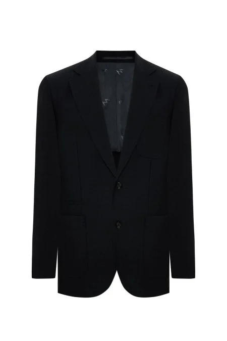 Merino Yün-İpek-Keten Karışım Siyah Blazer Ceket