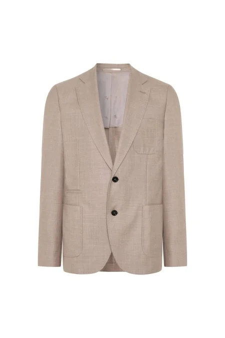 Merino Yün-İpek-Keten Karışım Taş Rengi Blazer Ceket