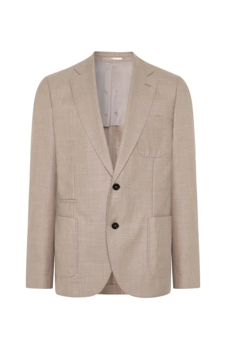 Merino Yün-İpek-Keten Karışım Taş Rengi Blazer Ceket