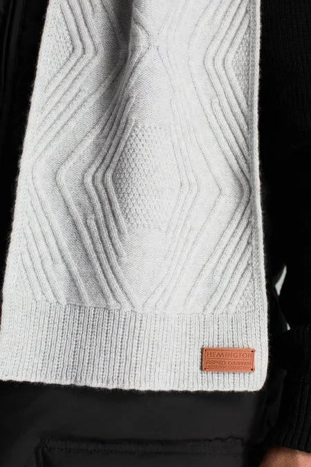 Merino Yün Kaşmir Karışım Desenli Açık Gri Atkı