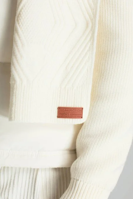 Merino Yün Kaşmir Karışım Desenli Beyaz Atkı