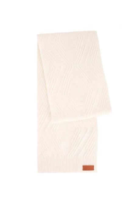 Merino Yün Kaşmir Karışım Desenli Beyaz Atkı