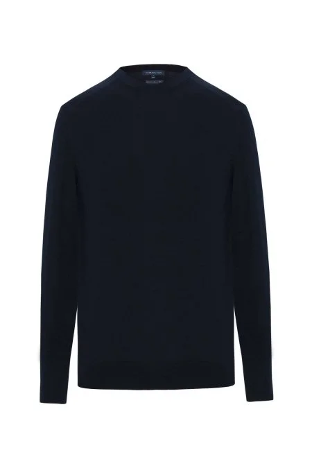 Merino Yün Lacivert Bisiklet Yaka Triko