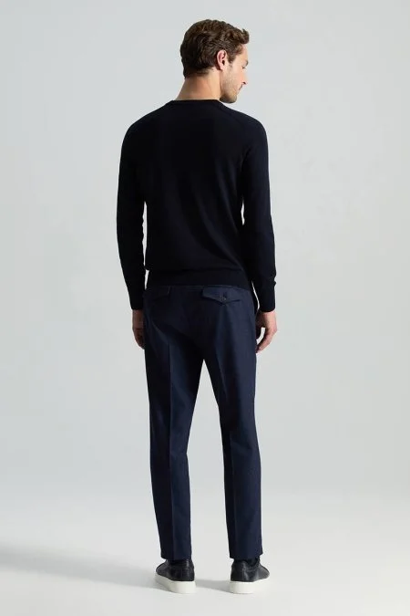 Merino Yün Lacivert Bisiklet Yaka Triko