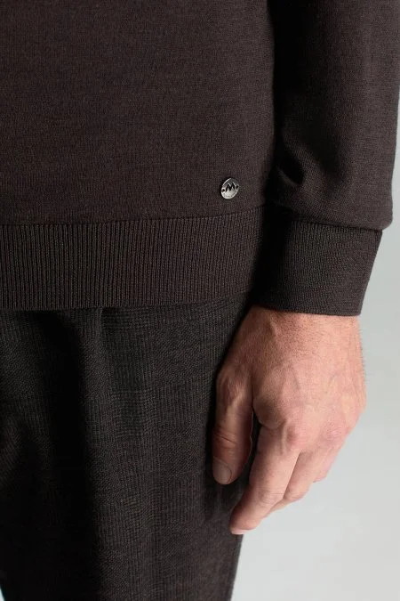 Merino Yün Lupetto Yaka Desenli Kahverengi Triko