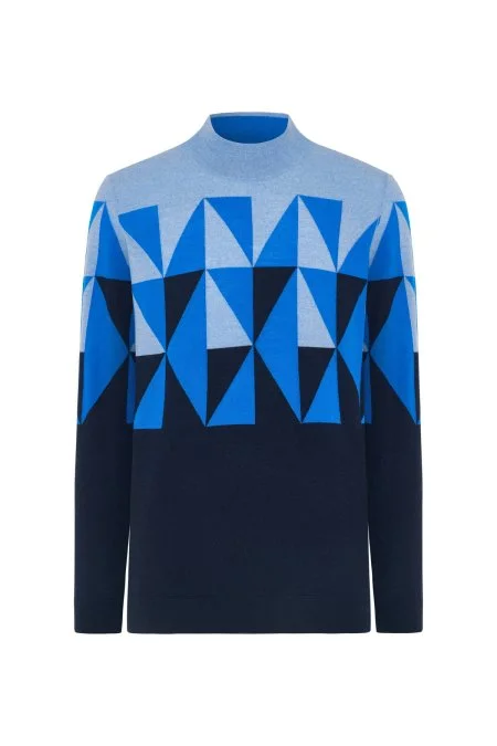 Merino Yün Lupetto Yaka Desenli Lacivert Triko