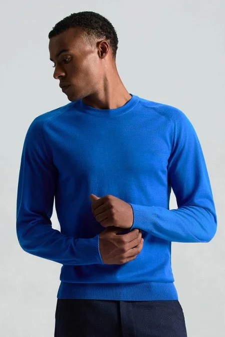 Merino Yün Mavi Bisiklet Yaka Triko