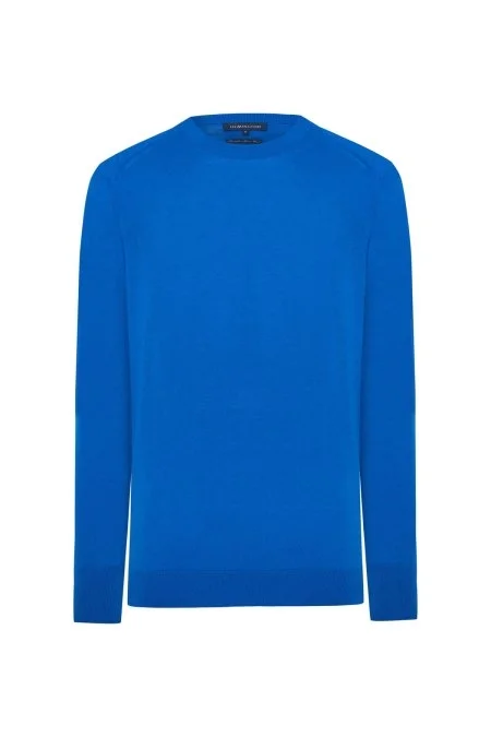 Merino Yün Mavi Bisiklet Yaka Triko