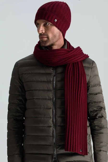 Örgü Desenli Bordo Merino Yün Su İtici Bere