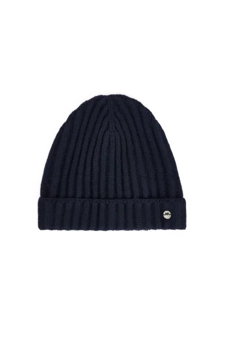 Örgü Desenli Lacivert Merino Yün Su İtici Bere