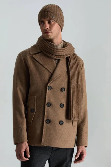 Örgü Desenli Tütün Rengi Merino Yün Su İtici Bere