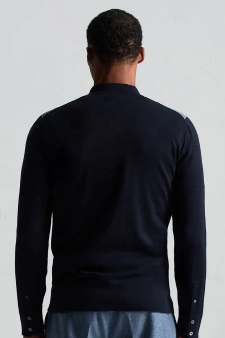 Merino Yün Pamuk Karışım Şerit Desenli Lacivert Triko Gömlek