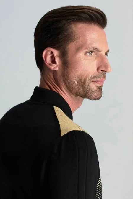 Merino Yün Pamuk Karışım Şerit Desenli Siyah Triko Gömlek