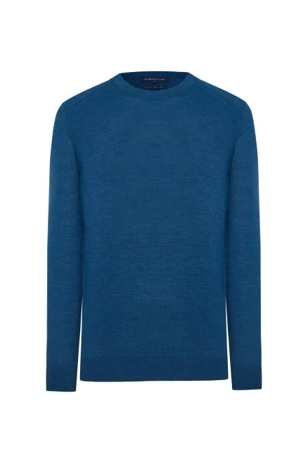 Merino Yün Petrol Mavisi Bisiklet Yaka Triko