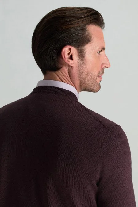 Merino Yünü Bisiklet Yaka Bordo Triko Kazak