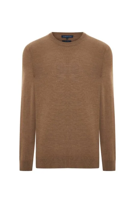 Merino Yünü Bisiklet Yaka Camel Triko Kazak