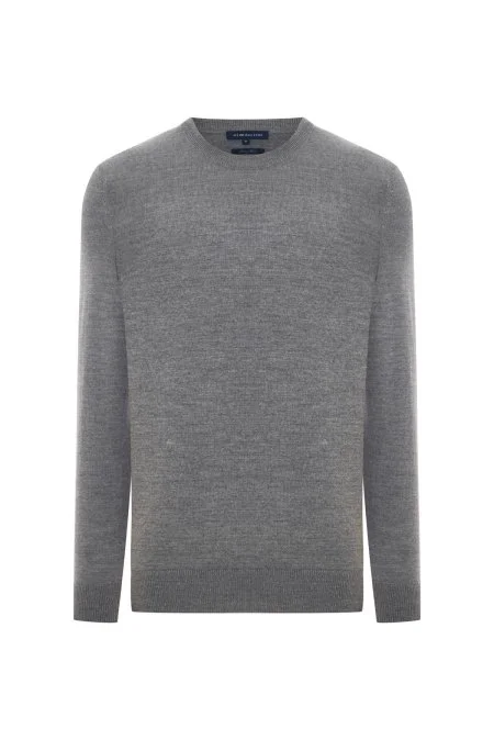 Merino Yünü Bisiklet Yaka Gri Triko Kazak