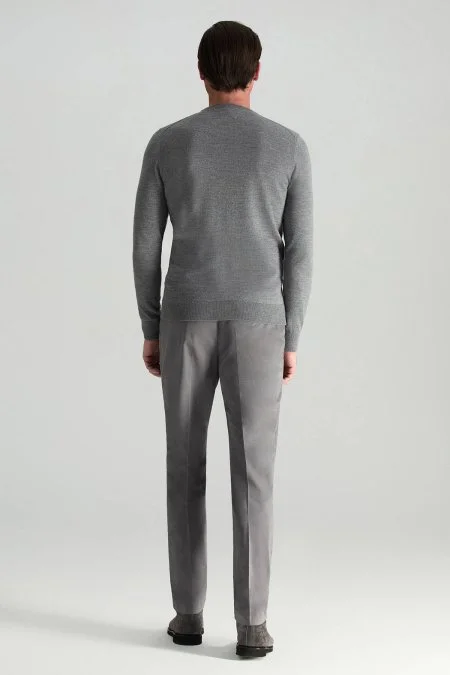 Merino Yünü Bisiklet Yaka Gri Triko Kazak