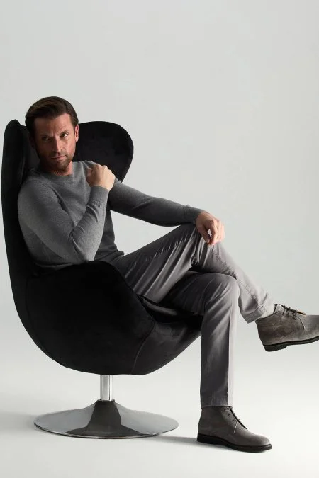 Merino Yünü Bisiklet Yaka Gri Triko Kazak