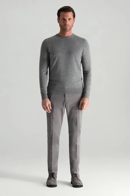 Merino Yünü Bisiklet Yaka Gri Triko Kazak