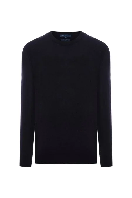 Merino Yünü Bisiklet Yaka Lacivert Triko Kazak