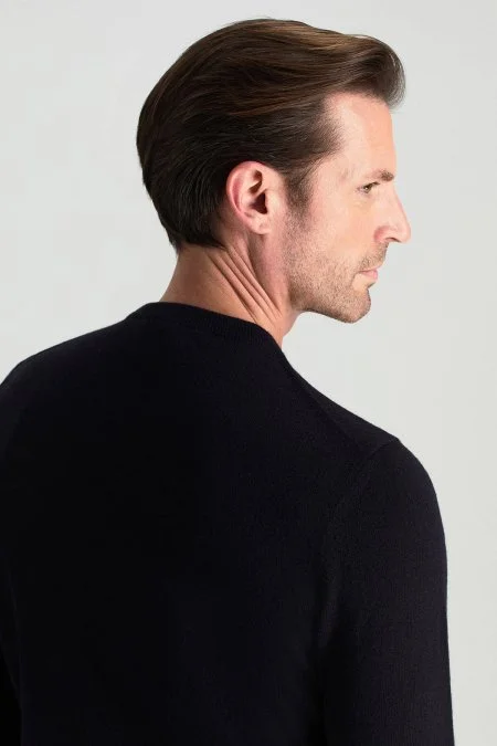 Merino Yünü Bisiklet Yaka Lacivert Triko Kazak