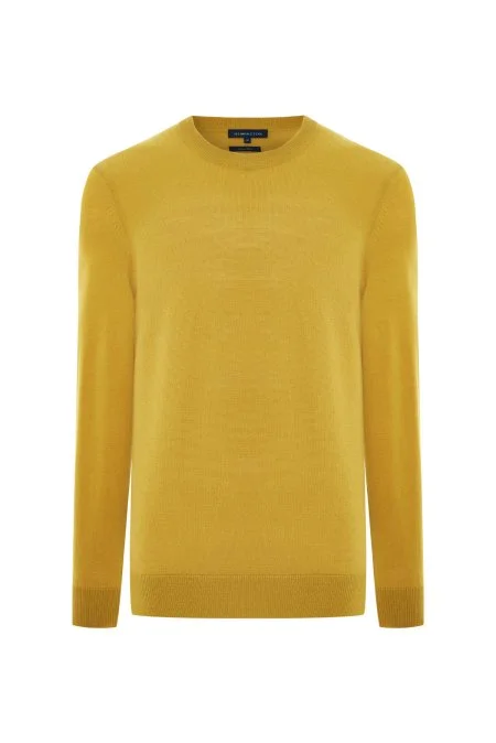 Merino Yünü Bisiklet Yaka Sarı Triko Kazak