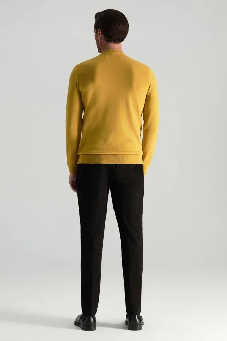 Merino Yünü Bisiklet Yaka Sarı Triko Kazak