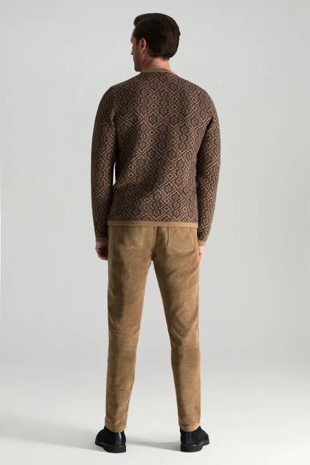 Merino Yünü Kar Desenli Camel Triko Kazak