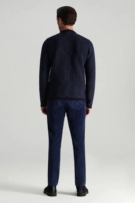 Merino Yünü Kar Desenli Lacivert Triko Kazak