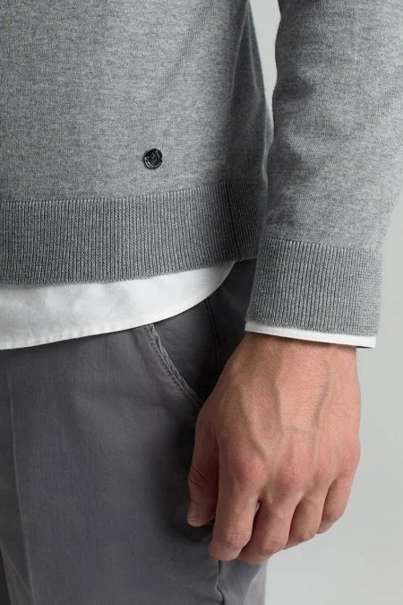 Merino Yünü Polo Yaka Açık Gri Triko