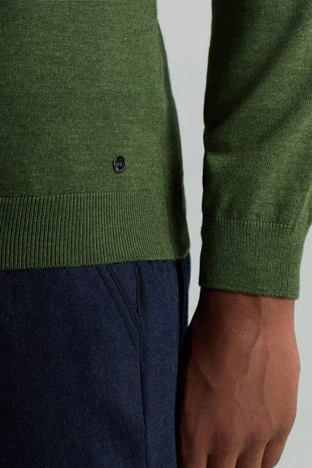 Merino Yünü Polo Yaka Açık Yeşil Triko