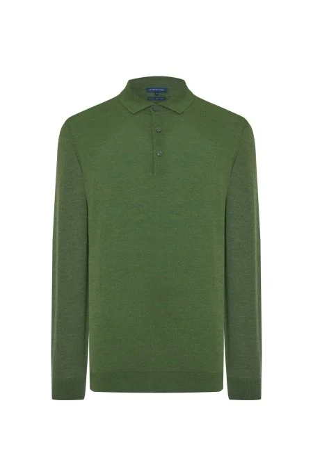 Merino Yünü Polo Yaka Açık Yeşil Triko
