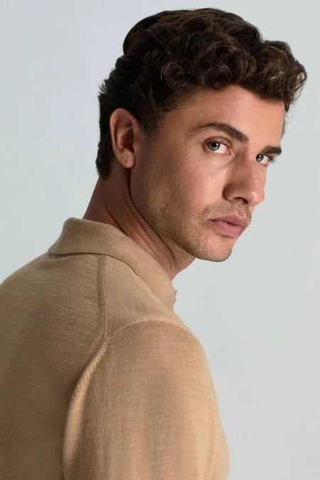 Merino Yünü Polo Yaka Camel Triko