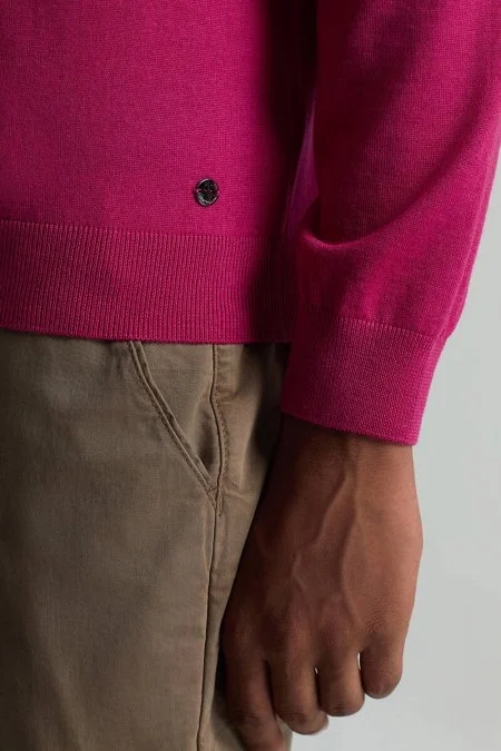 Merino Yünü Polo Yaka Fuşya Triko